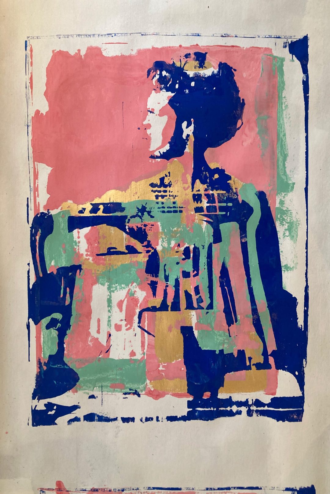 Hand printed on 500 g/m2 – rough recycling paper size 100 x 140 cm