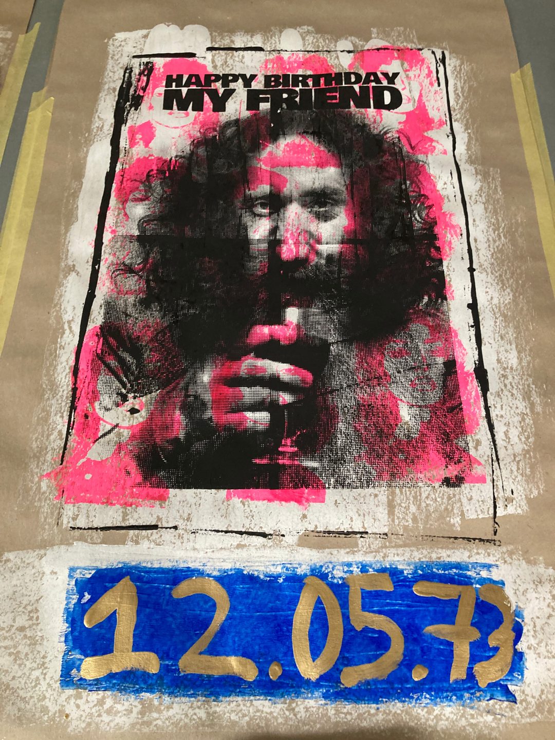 Hand printed on 300 g/m2 – rough recycling paper
size 100x140 cm