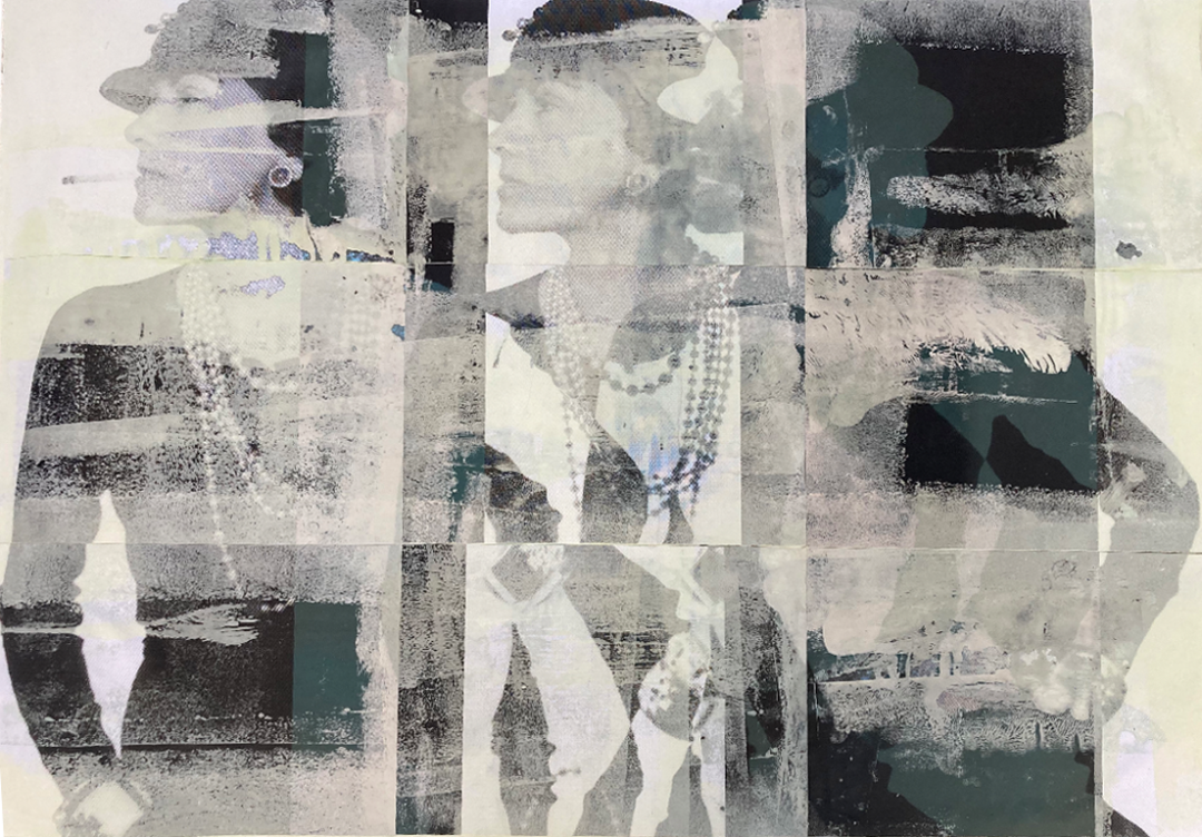 Messurement: 90 x 126 cm, Medium: Gliche print on 320 g/cm, Mixed media, not framed